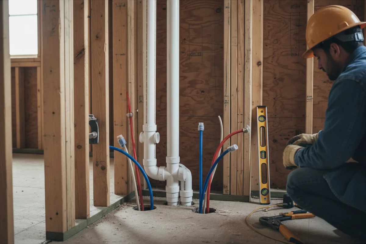 Drain and supply rough-in during Sump Pump Repair in Petersburg